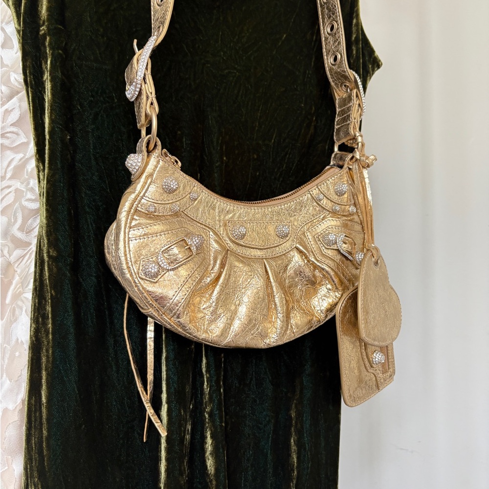 Balenciaga Le Cagole Gold Rhinestone Bag